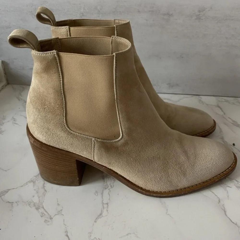 Jenni Kayne Ankle Boots Women Sz 39 (US‎ 9) Beige Suede Almond Toe Mid Heel